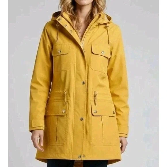 Lands' End Women's Yellow Hooded Rain Jacket Parka Size 10-12 Waterproof Shell - Picture 1 of 12
